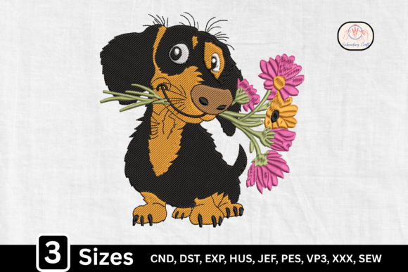 Cute Puppy with Flowers Design Review for Business Merch