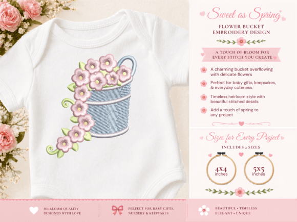 Floral Bucket Machine Embroidery Design