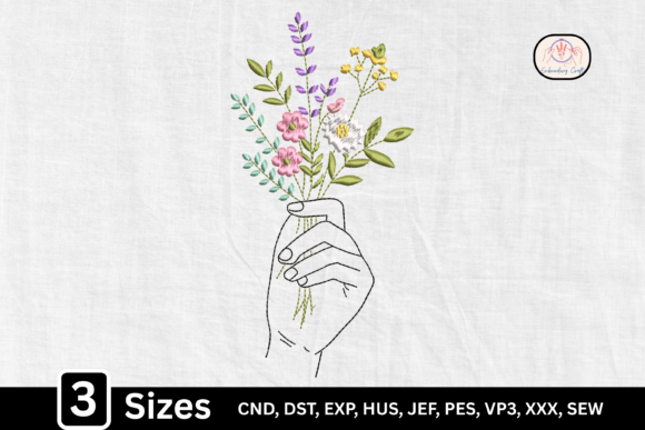 Line Art Floral Bouquet in Hand