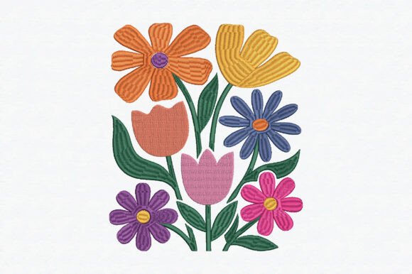 Stylized Flower Embroidery Design