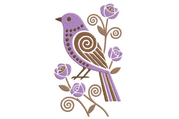 Vintage Floral Bird Embroidery Design